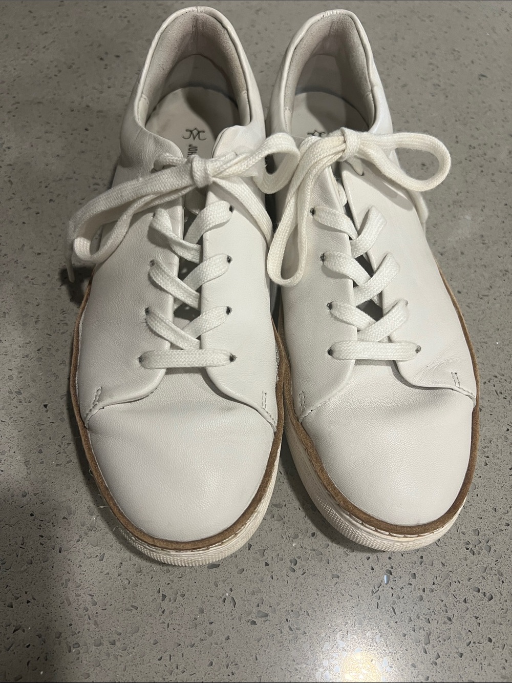 Johnston & Murphy White Leather Lace-Up Sneakers with Brown Trim